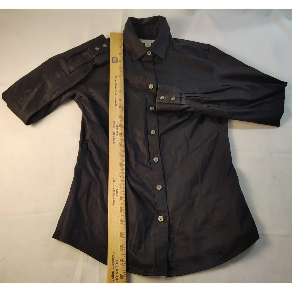 Banana Republic Womens Black Stretch Cotton Button Down Shirt Long Sleeve Size S